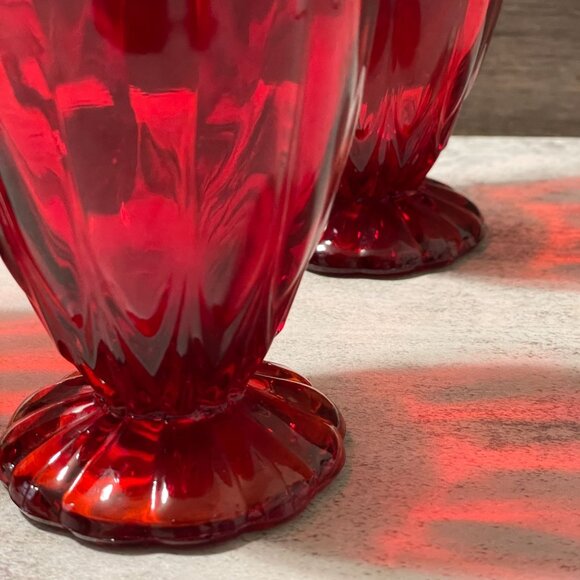 Vintage New Martinsville Janice Ruby Red Set of 4 Depression Water Glasses 8oz. - Picture 5 of 7
